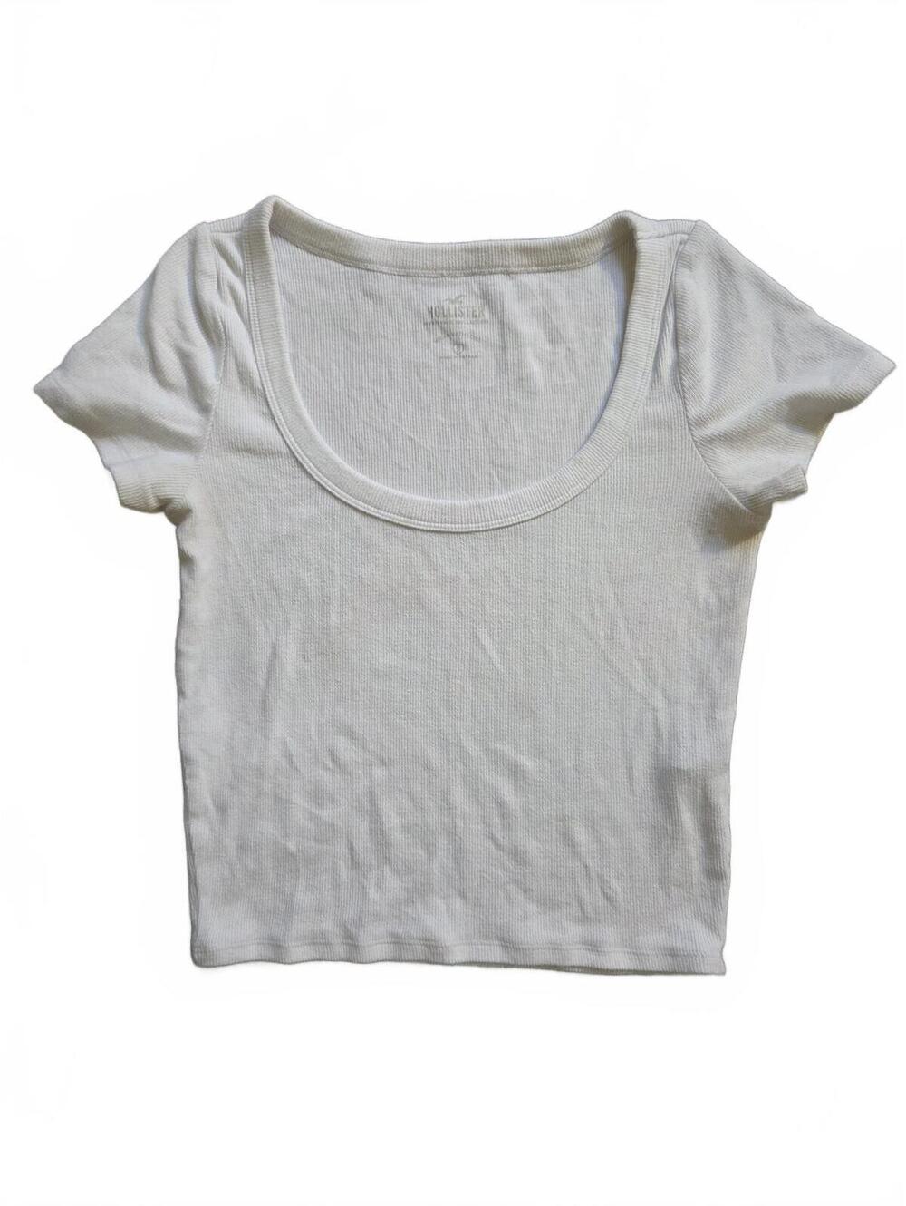 Hollister White Short Sleeve Ribbed Scoop Neck Top Small